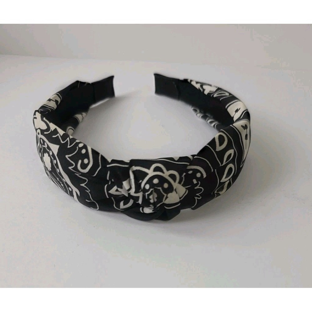 Black White turban knot headband bandana paisley jersey fabric cover band teeth